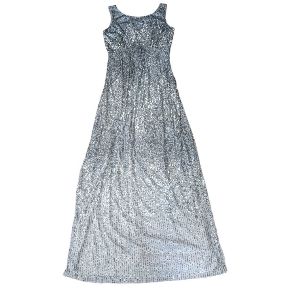 TEATRO Women's Silver Sequin Floor Length Long Sleeveless Dress